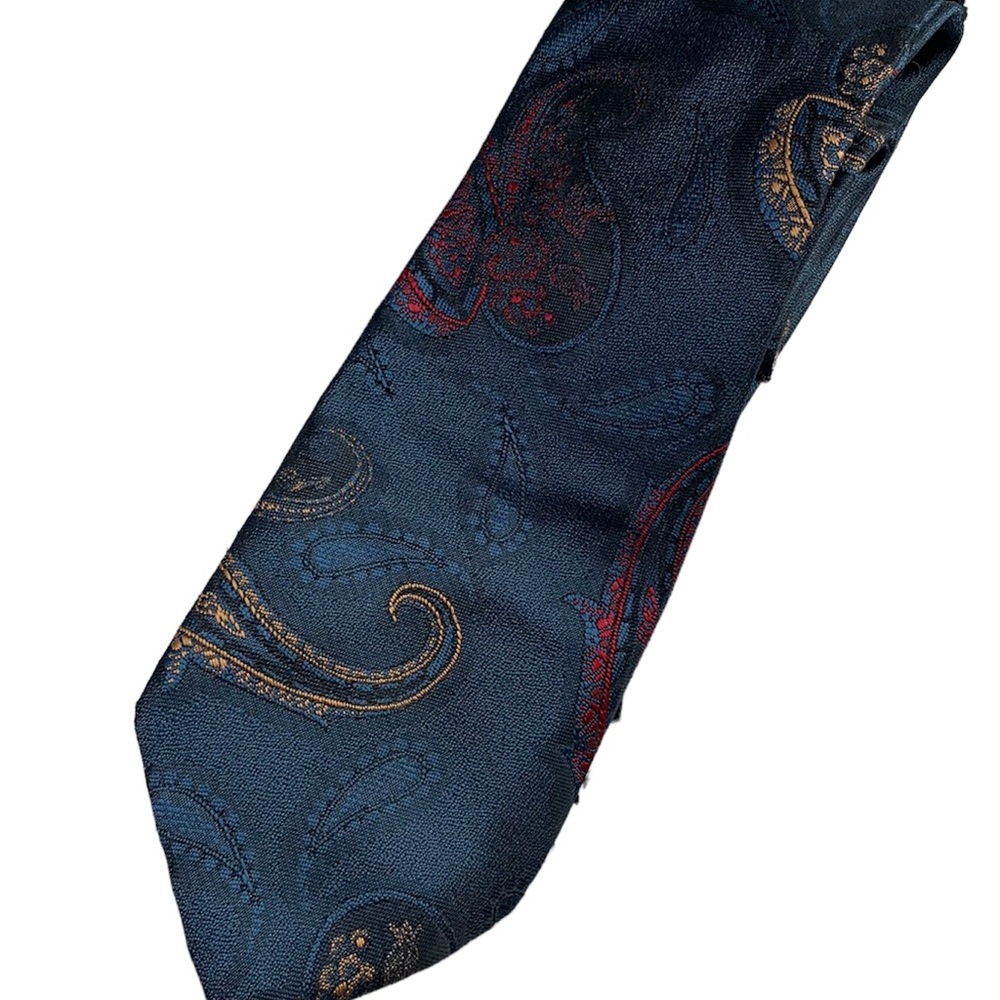 Oscar De La Renta Mens Tie Navy Paisley Print EUC - Picture 1 of 11